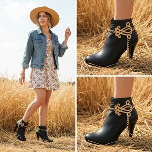 NEW Women 2PCS Gold Metal Boot Chain Bracelet Shoe Anklet Scroll Fish Charm Set